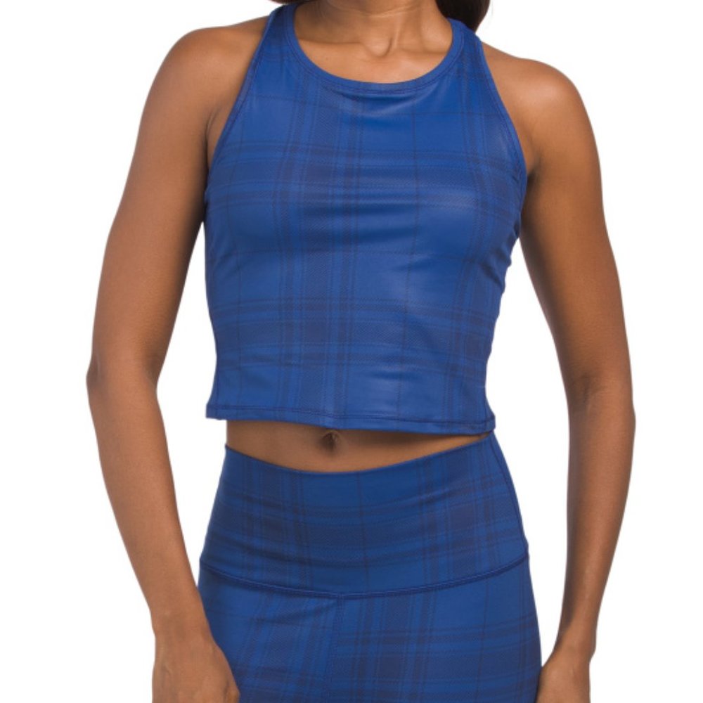 90 Degree by Reflex Airlux Blue Printed Racerback Cropped Tank Top XL